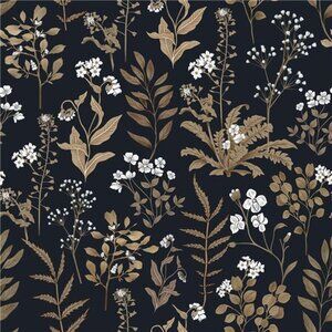 Black Floral Peel and Stick Wallpaper, Vintage Leaf Flower Contact